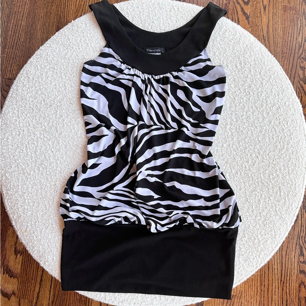 Y2K 2000s Zebra Print Mini Skirt Dress White & Black Stretchy Material Sz Small